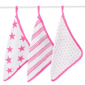 Aden + Anais - Scrub 3pk Washcloth Set - Fluro Pink