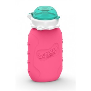 Squeasy Gear - 6 oz Silicone Reusable Bottle + Food Pouch - Pink